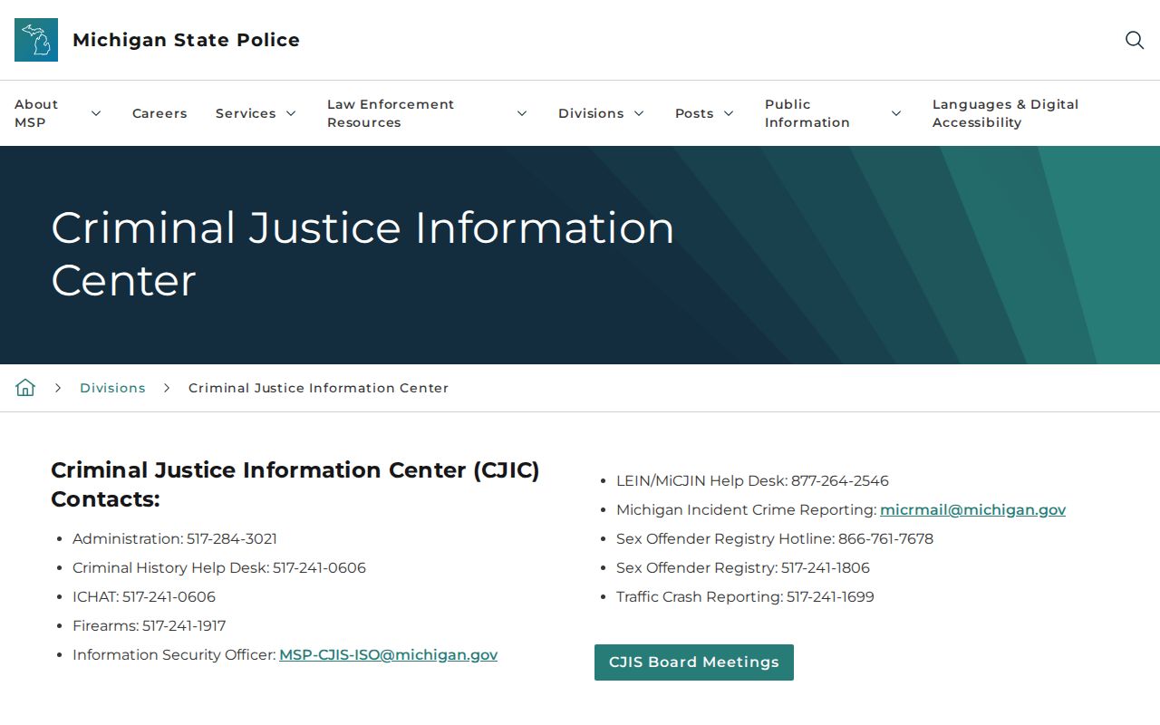 Galesburg criminal history Michigan State Police CJIC page