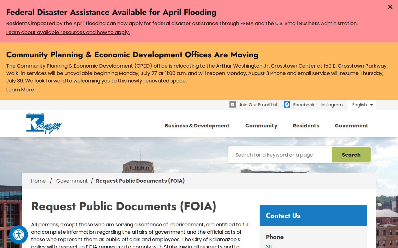 Kalamazoo criminal records public document request page