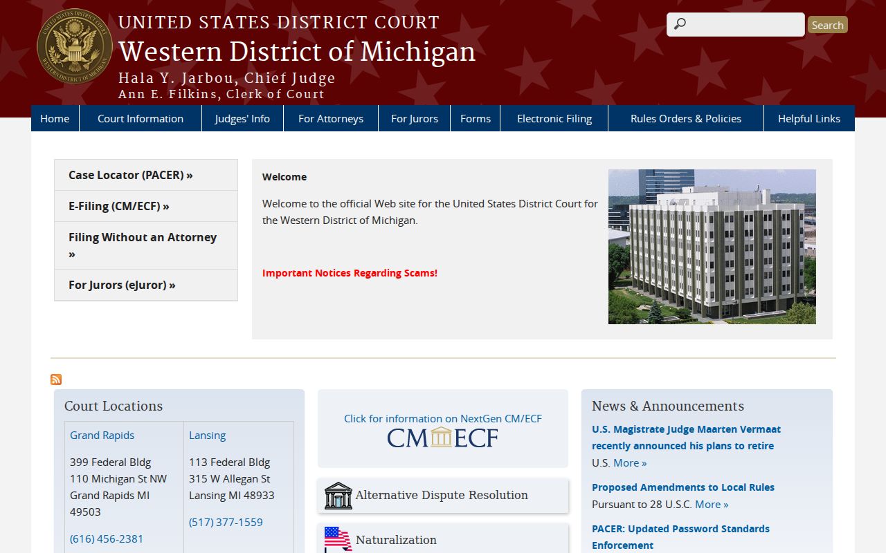 Kalamazoo criminal records Western District federal court page