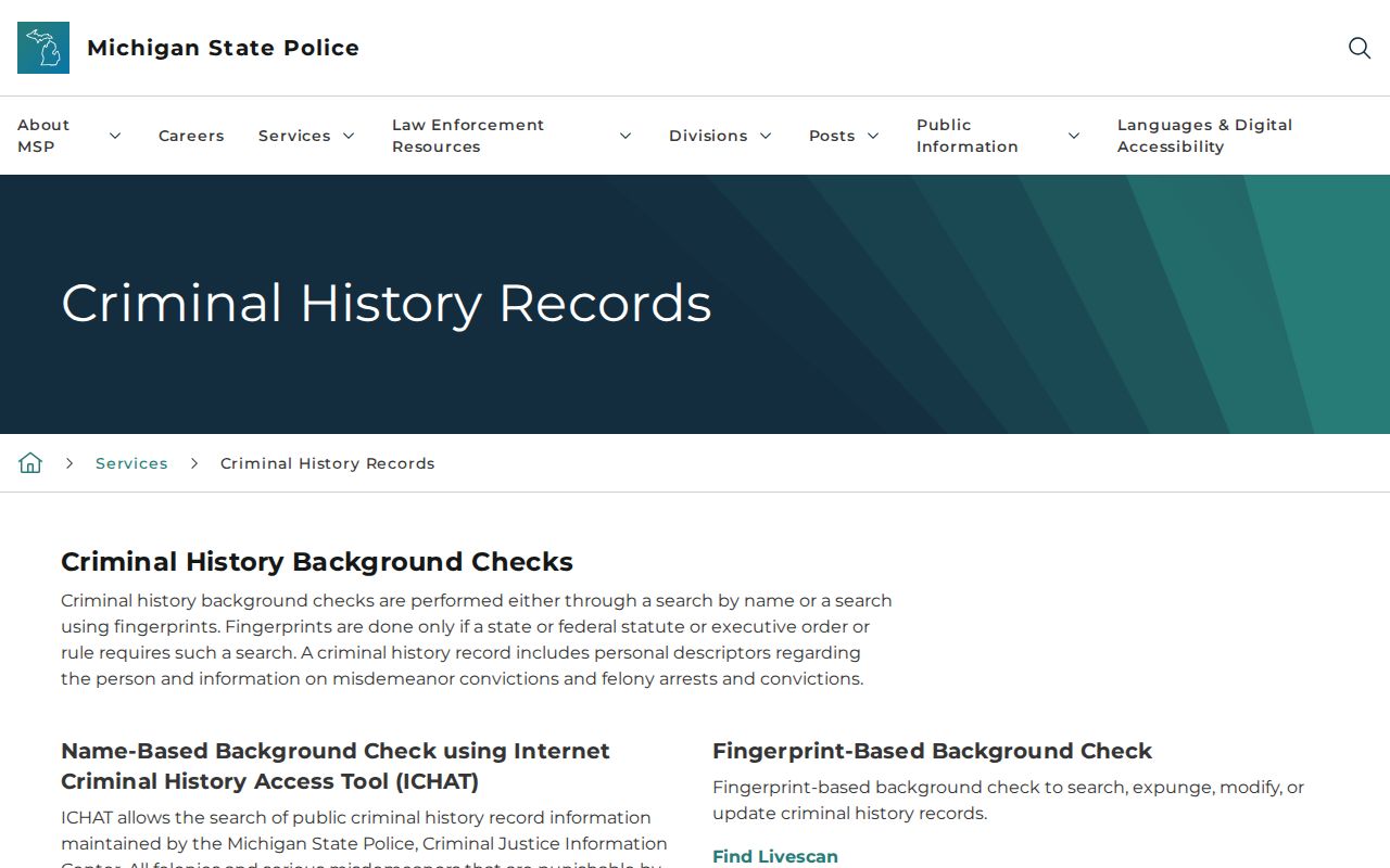 Kalamazoo County criminal history options from Michigan State Police