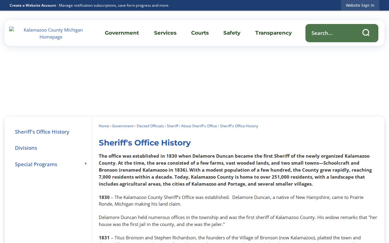 Kalamazoo County sheriff history and criminal records source