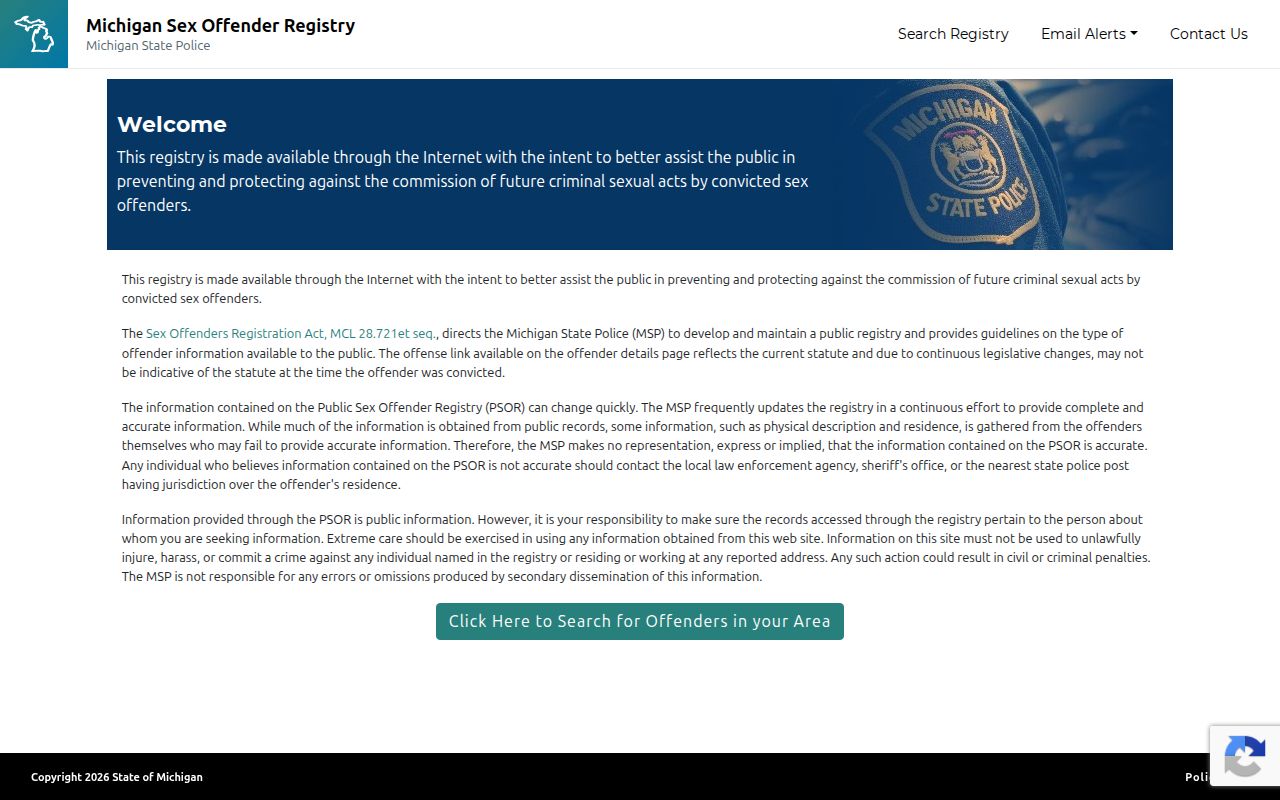 Michigan PSOR search form for Kalamazoo County sex offender records
